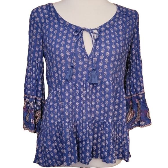 American Eagle Floral Tiered Boho Top womens Prairie Popover Lightweight Size XS - Picture 1 of 6